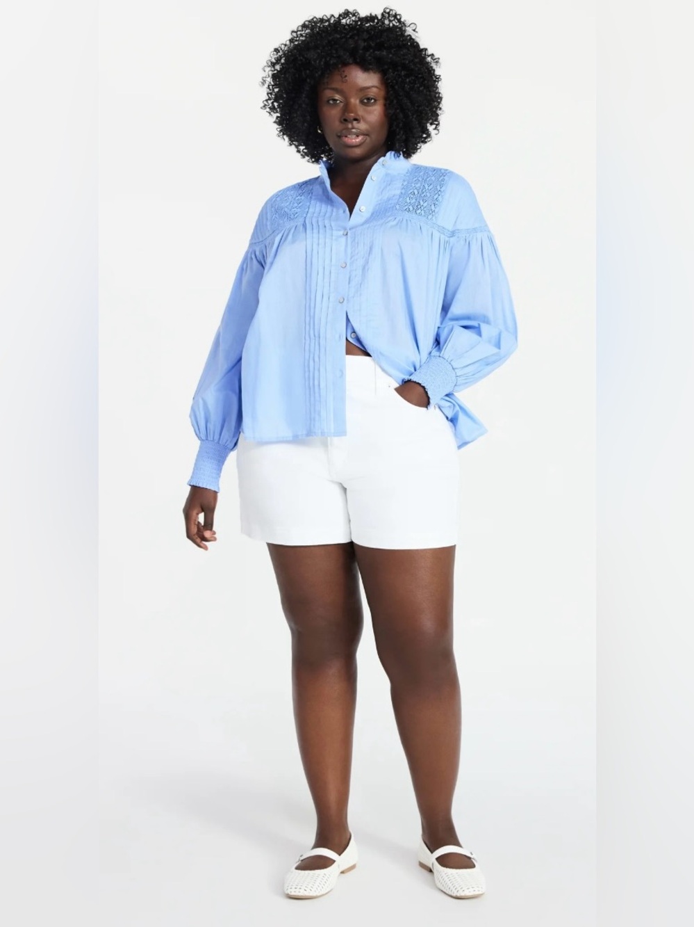 NWT Terra & Sky Lace inset blouse Collar with ruffles long sleeves